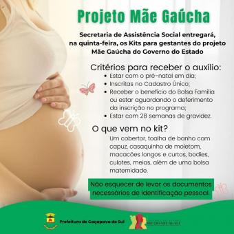 Assistência Social entregará Kits para gestantes do projeto Mãe Gaúcha RS